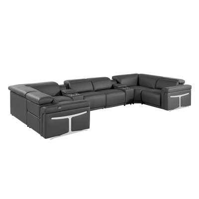 Stanwinn 8 – Piece 2 Power Reclining Top Grain Italian Leather Sectional with Power Headrest