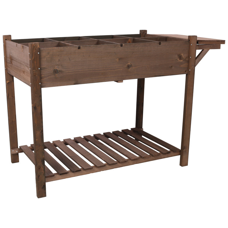 Lit de jardin surélevé 8 poches avec jardinière surélevée avec table d'appoint pliable et tablette de rangement