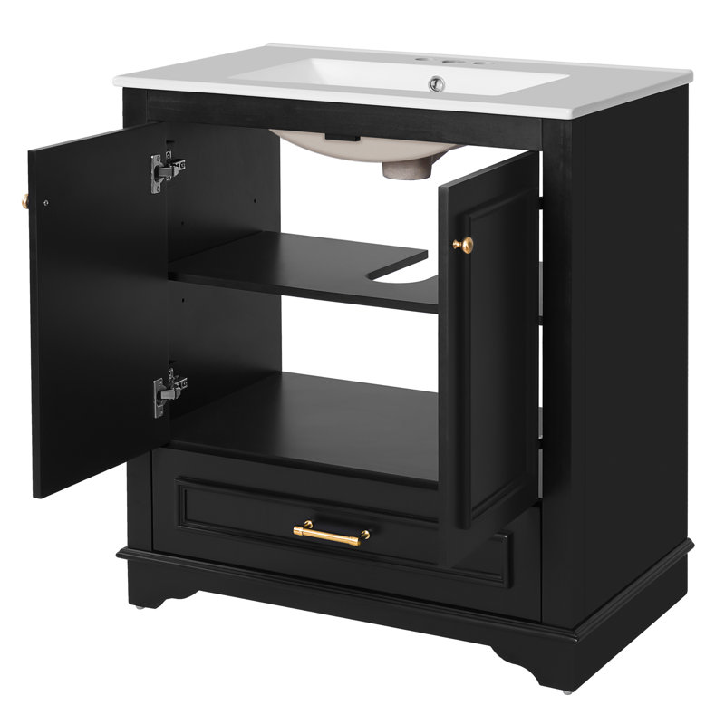 Meuble-lavabo 30 po avec lavabo en céramique, Noir