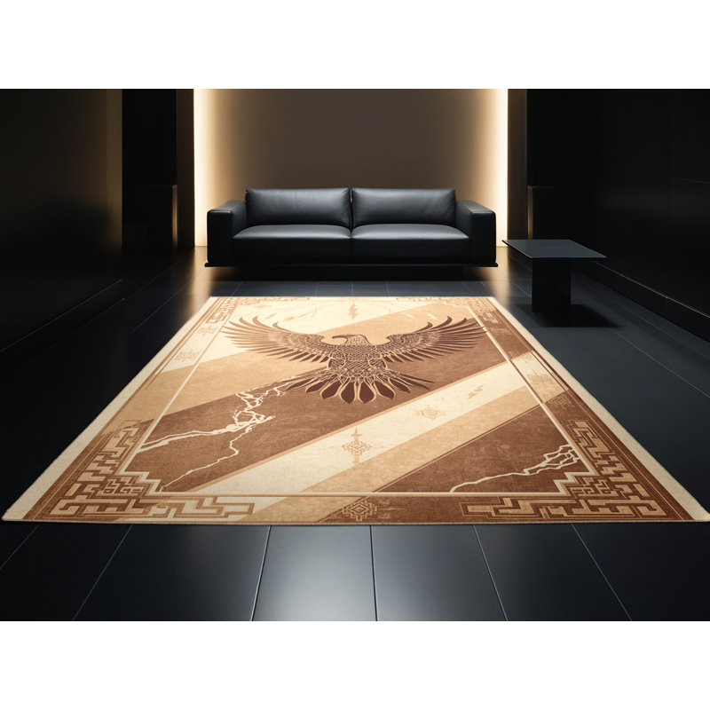 Machine Washable Joyce Perun Classic Oriental Rug in Brown – Beige Binding, 7x10