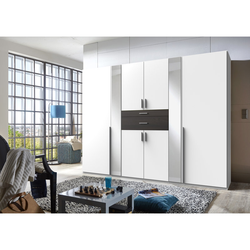 Adelaida 6 Door Manufactured Wood Wardrobe, White/Dark Brown, 210cm H x 225cm W x 58cm D
