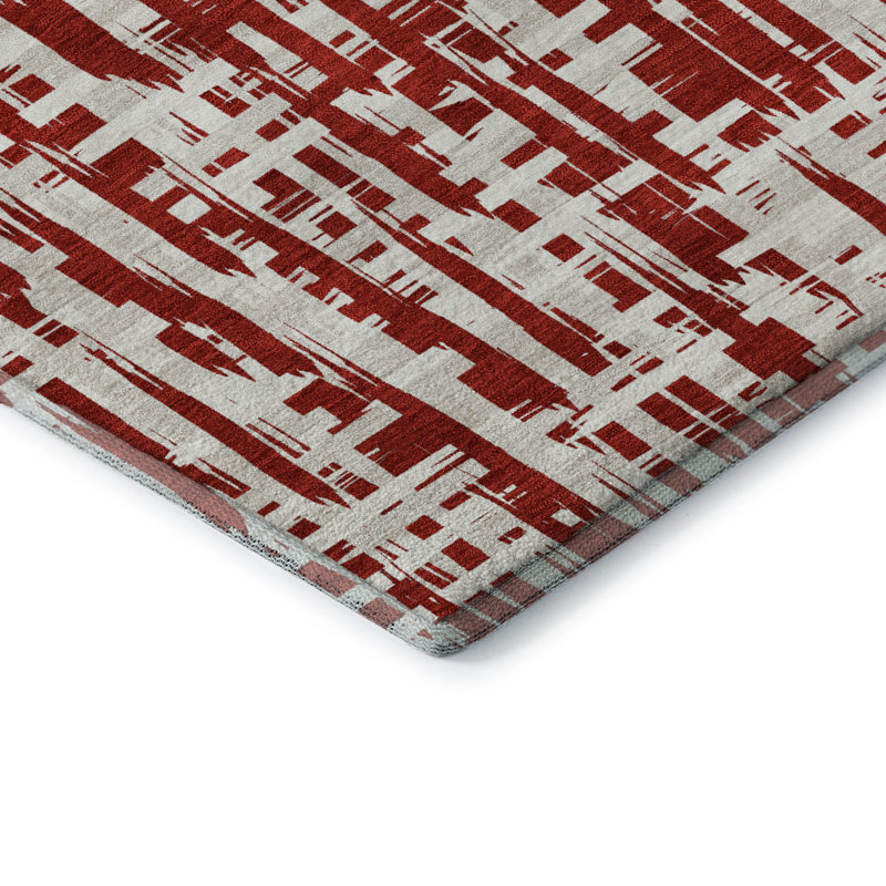 Premium Machine Washable Crumley AMF1059 Lines Rug_AMF1059RD, Rectangle 10' x 14'