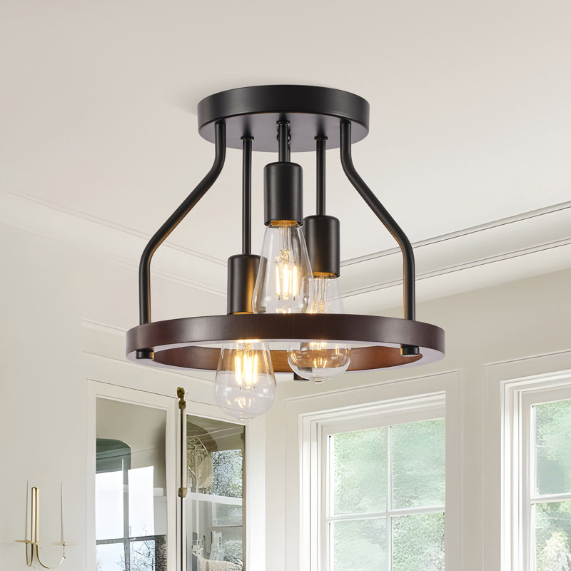 Plafonnier encastré en bois 3 lumières Farmhouse