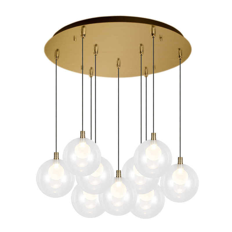 Bolla LED Pendant, Brushed Gold/Opal Glass, 9 Lights, 25 W