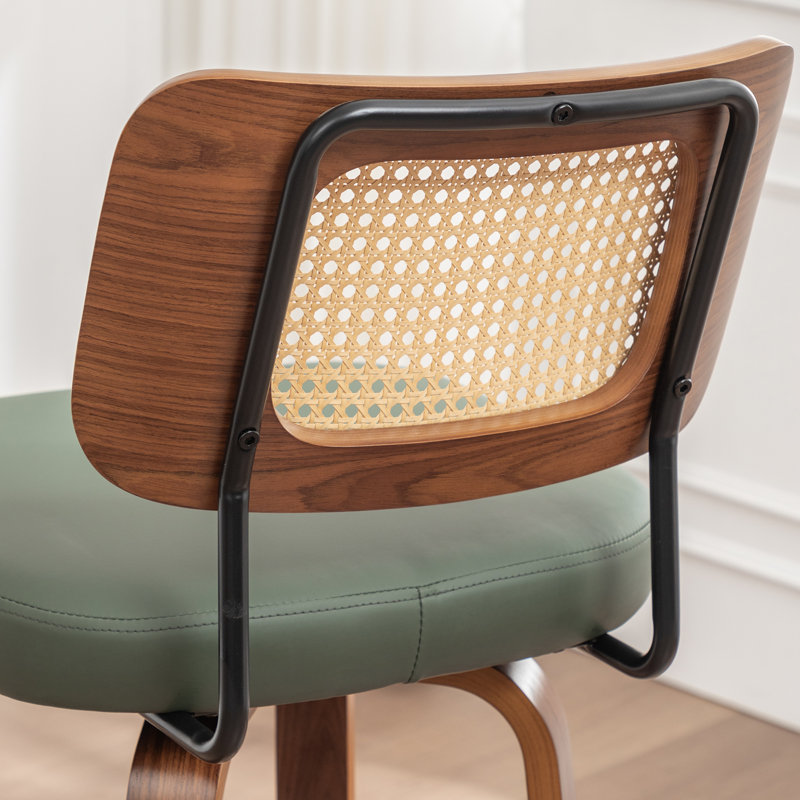 Tabouret de bar pivotant à dossier en canne avec siège en similicuir, Vert, Tabouret de comptoir (siège d'une hauteur de 26,3