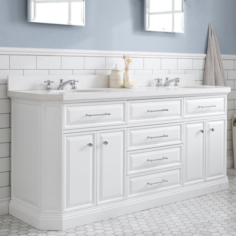 Palace 72'' W Double Vanity, Pure White, Polished Chrome