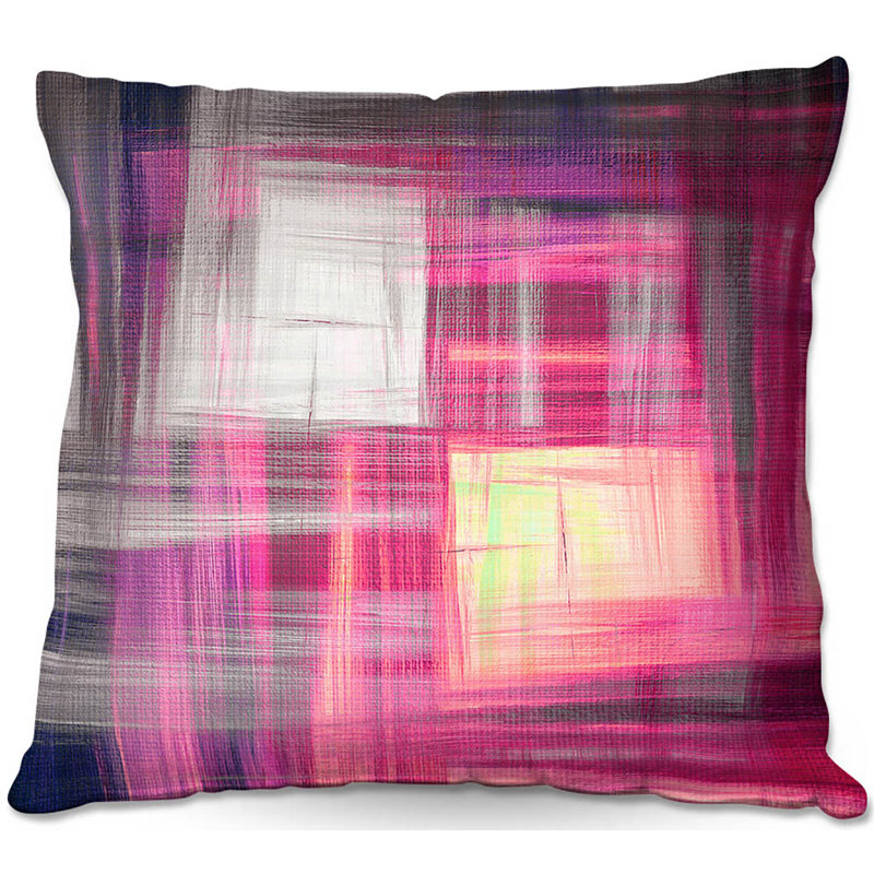 Coussin décoratif à hachures canapé tartan, 18 po x 18 po, Magenta / Gris / Jaune