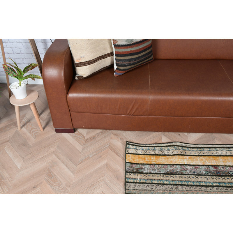 Handmade Turkish Small Rug With Bohemian Decorative Elements Ideal For Entryway Or Living Room Space Featuring Striped Pattern