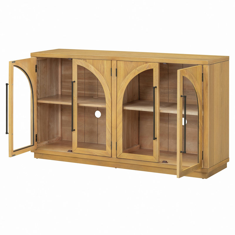 Buffet 4 portes avec rangement et portes vitrées, armoire arquée avec tablettes réglables pour la cuisine, la salle à manger et le salon