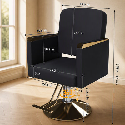 Hydraulic Salon Chair 360° Swivel - Professional Barber Stylist Chair with Pump, Non-Tilting Hairdressing Chair for Salon Tattoo Spa, Black Gold Stylist Equipment