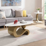 Modern Nesting Coffee Table Set Of 2 End Table For Living Room, Oval And Round Table Set