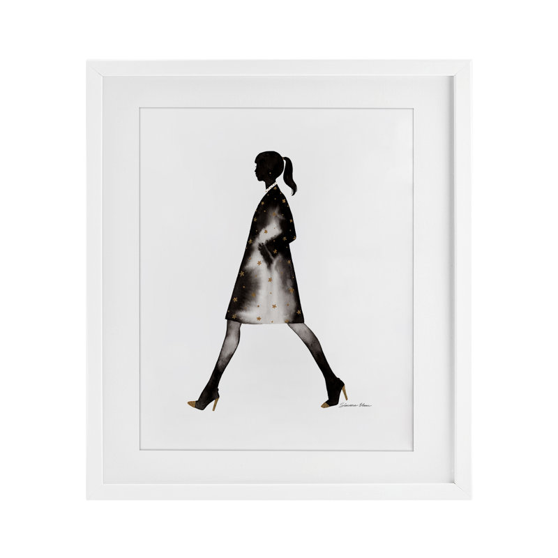 «Girl In Black Manteau», reproduction encadrée sous verre, conception de Simone Elum, H 21 po x l 17 po, Cadre blanc côtier
