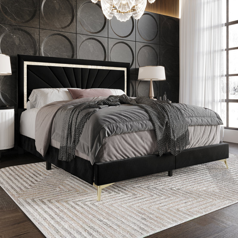 Soufian Upholstered Standard Bed, Black, Queen