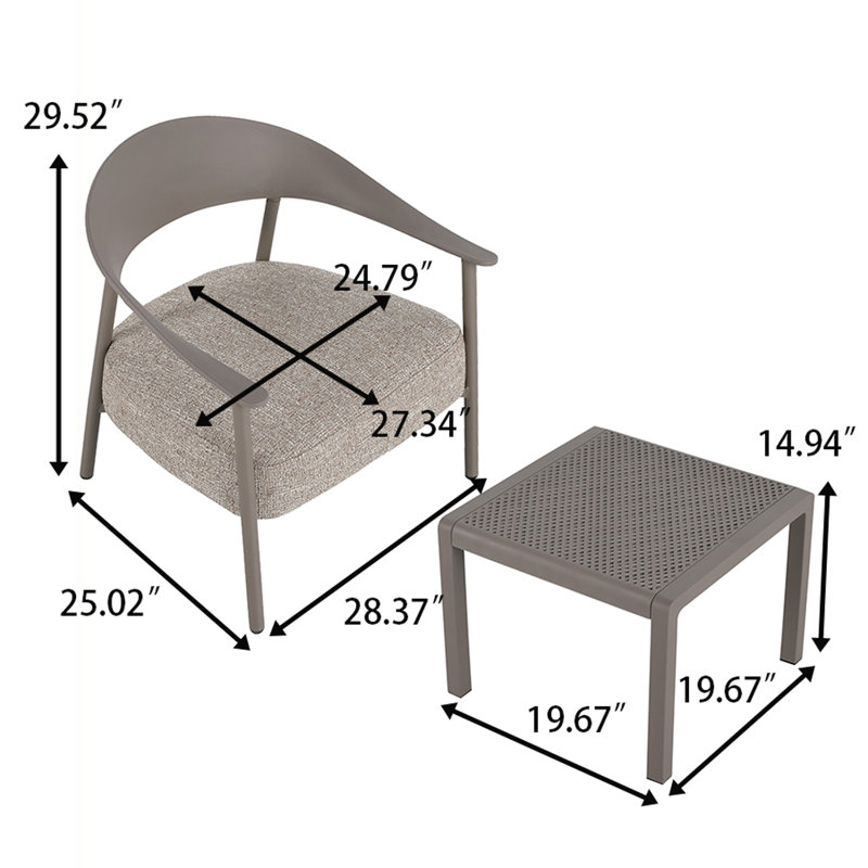 Ensemble de conversation moderne 3 pièces avec coussins confortables et table d'appoint toutes saisons pour l'extérieur et l'intérieur