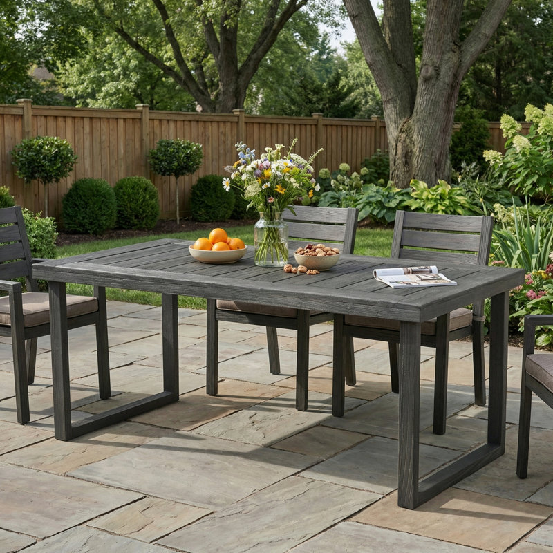 Table de salle à manger d'extérieur en bois d'acacia de 69 po, finition sablée gris foncé
