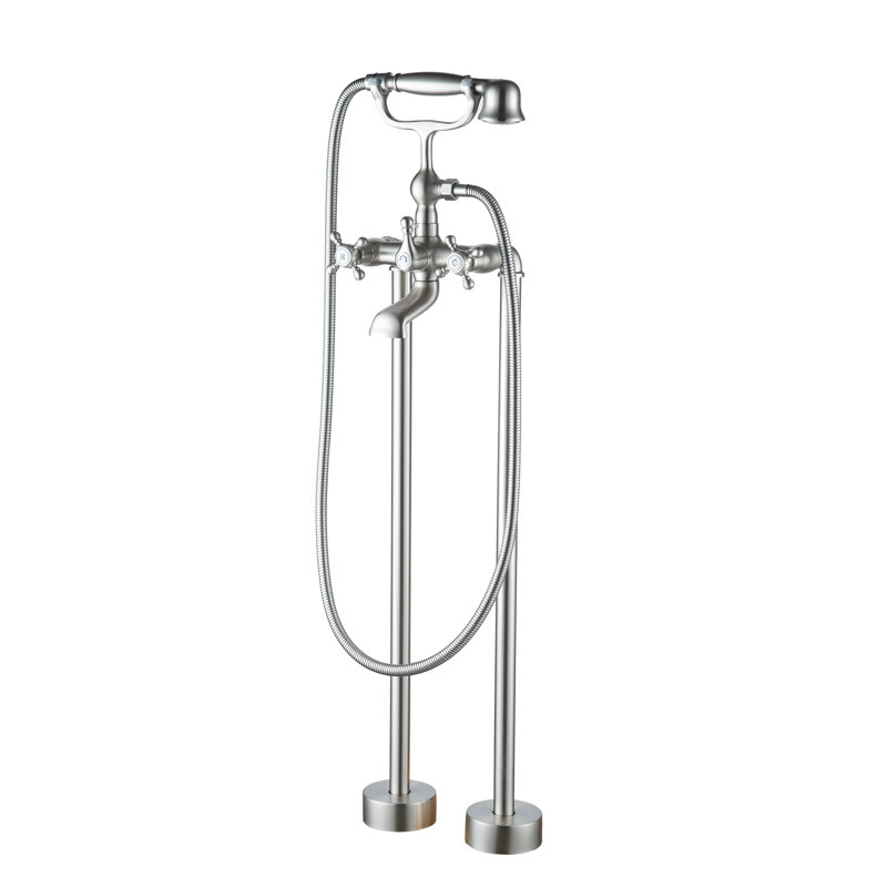 Calliope 3 Handle Floor Clawfoot Tub Faucet with Diverter, Brush Nickel