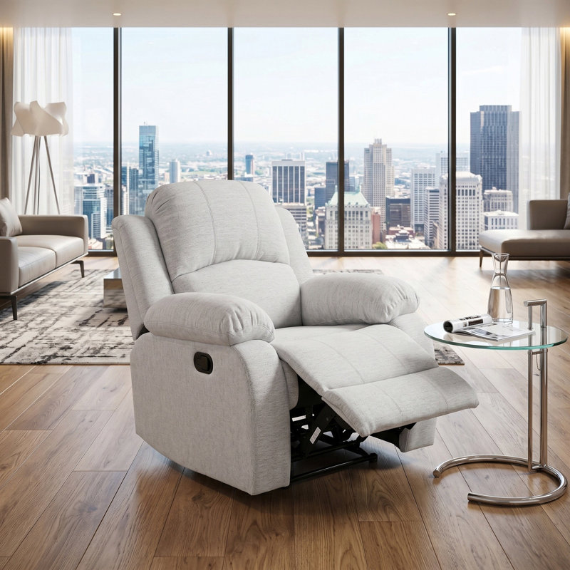 Bayside Light Gray Linen Manual Recling Chair, White