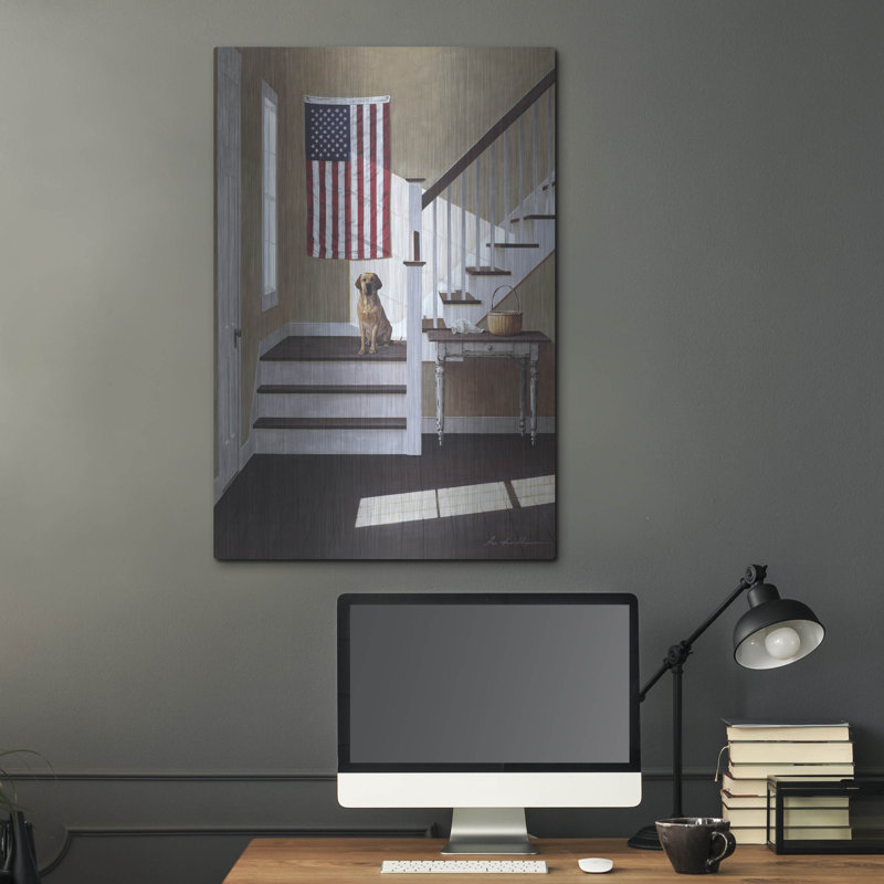 «Dog On Stairs» par Zhen-Huan Lu, H 36 po x l 24 po