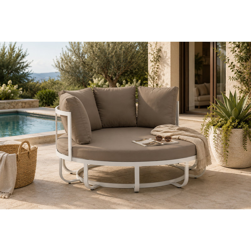 Lit de jour d'extérieur en aluminium avec coussins Pangea Home Aella, Blanc / Taupe