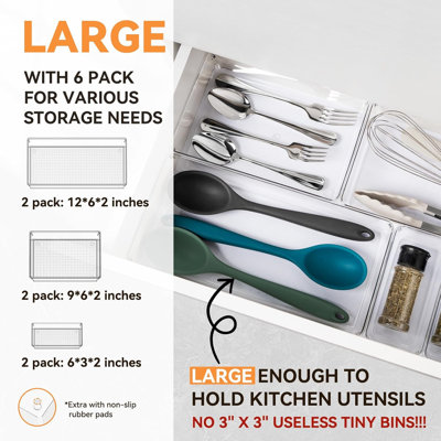 6-pack Large Clear Acrylic Drawer Organizer Trays