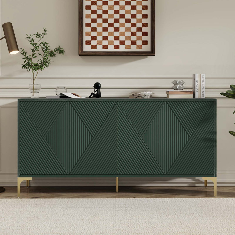 Grand buffet de rangement de style moderne et luxueux de L 60 po avec 4 portes et dispositif de rebond (vert olive)