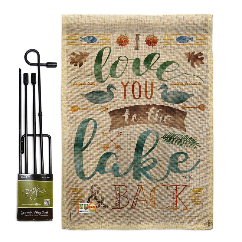 Love you the lake, couleur décorative de polyester de 2 côtés en polyester 19 po. ensemble de drapeau, Blanc cassé