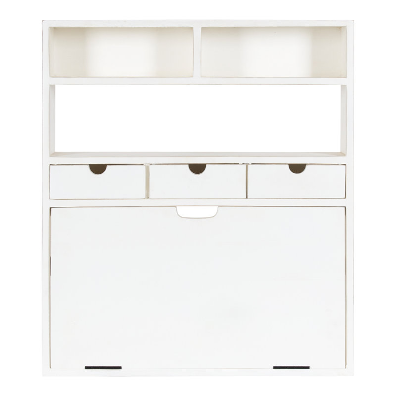 Bureau flottant en bois massif Aerick, Blanc