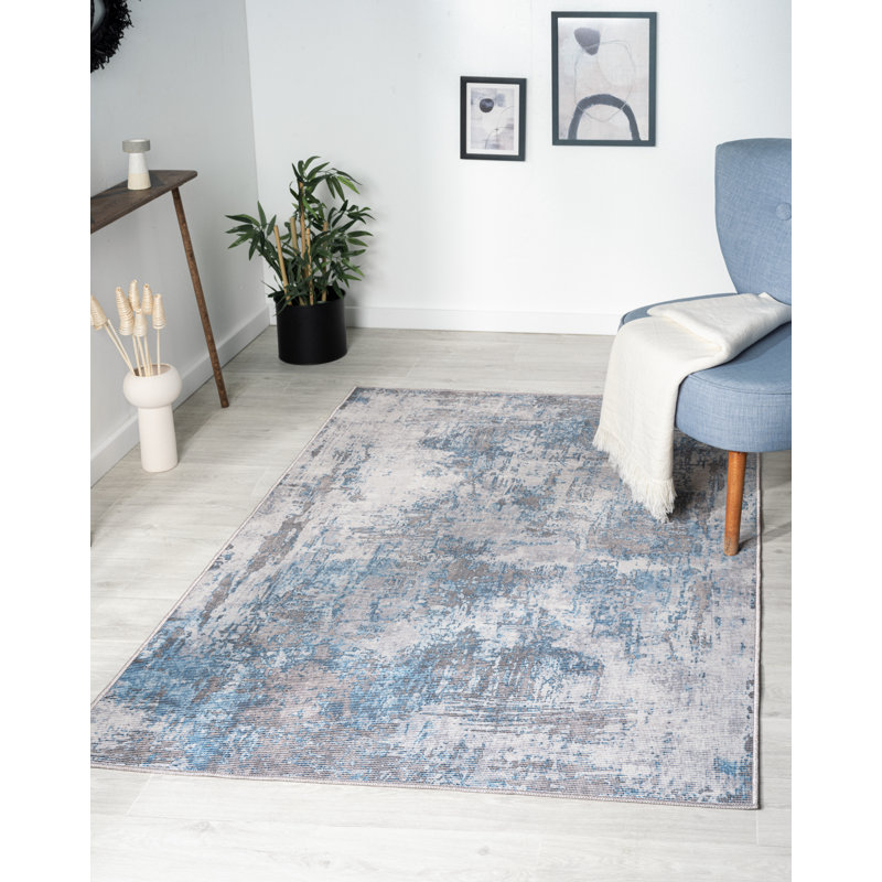 Washable Savana blue/grey Rug, Rectangle 120 x 180cm