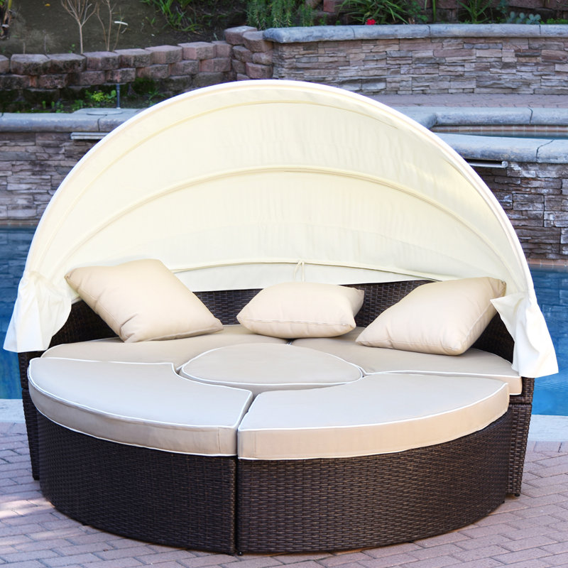 Ensemble de patio complet avec coussins 4 pièces Bourbana, Brun clair, Brun cacao chaud