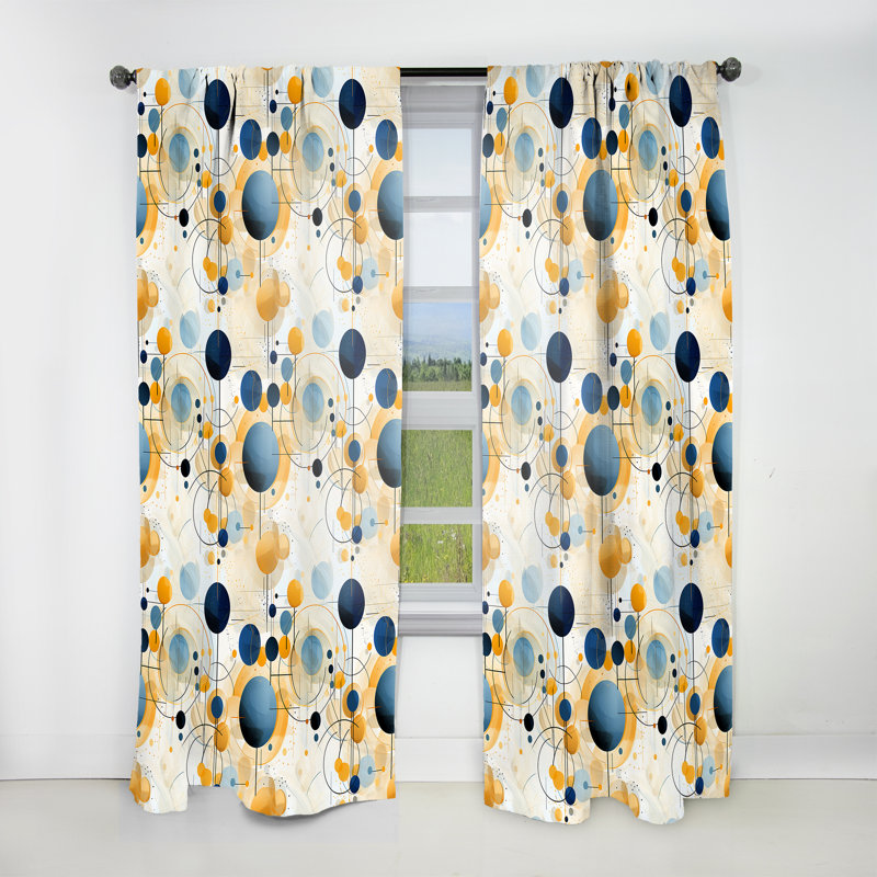 Rideaux obscurcissants géométriques terreux bleu cobalt - 1 panneaux, L 52 po x L 84 po