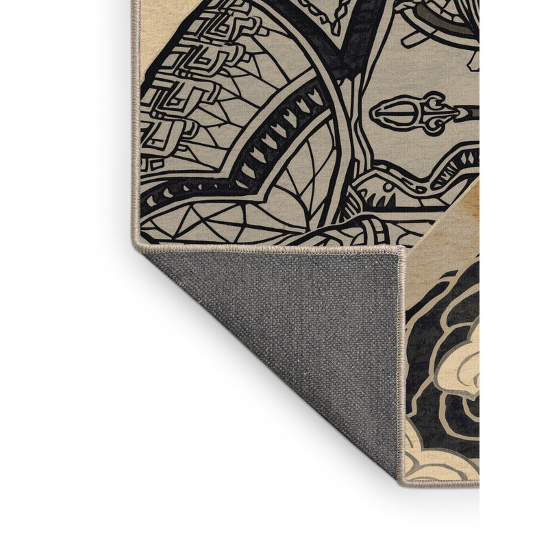 Soft Plush Dunkle Genghis Khan Classic Oriental Area Rug in Gray – Beige Binding, 2x5