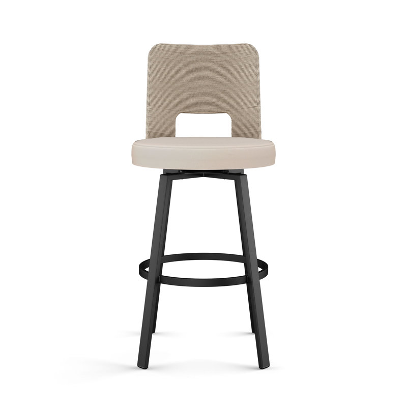 Arshavir Swivel Counter and Bar Stool with Seagrass Backrest, Black, Bar Stool (29.5" Seat Height)