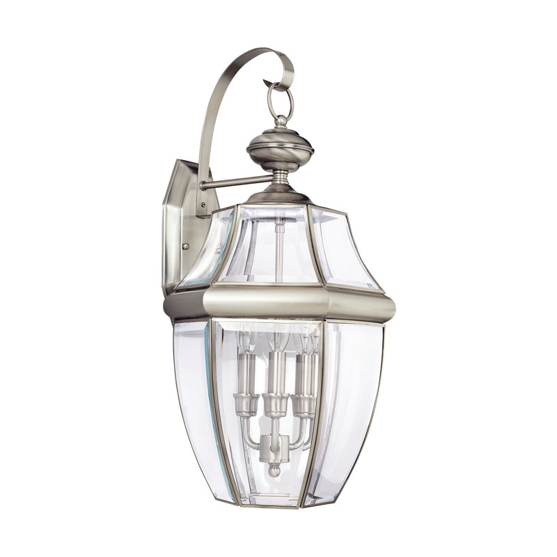 Lanterne murale d'extérieur à trois lumières Lancaster de Génération Éclairage , Nickel ancien brossé, Non