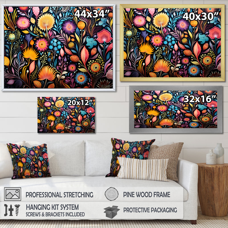Motif Coral Marine Treasures - art corail, Cadre d'angle fermé noir, H 30 po x l 40 po x P 1,5 po