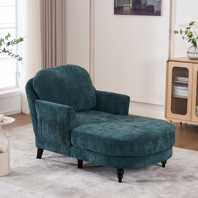 Upholstered Chaise Lounge, Comfy Linen Single Sofa Chair, Living Room Bedroom Rest Chair, Green