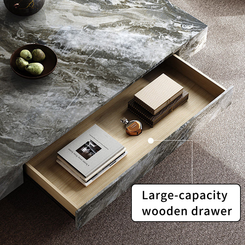 Table basse en ardoise avec tiroir et plateau Minimalisme, H 12,99 po x L 47,24 po x l 47,24 po, Gris