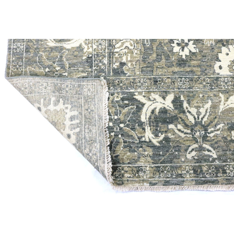 High-Quality Hand-Knotted Grey Area Rug, Rectangle 9' x 12'