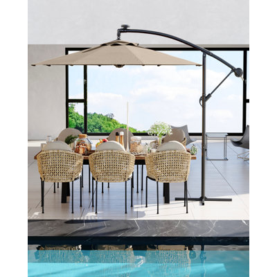 Cantilever Umbrella with Base Included, 10FT Shade for 2-6 People, Outdoor Offset Design with 360-Degree Rotation and Infinite Tilt, Durable Fade-Resistant Canopy for Deck Pool Garden Backyard, Tan