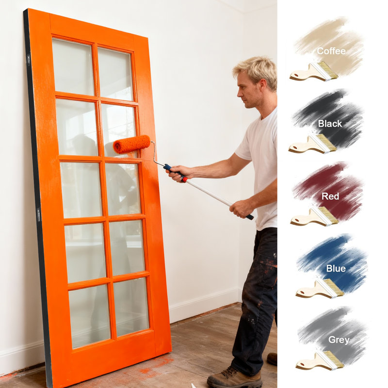 Porte intérieure en verre transparent à 10 panneaux noirs