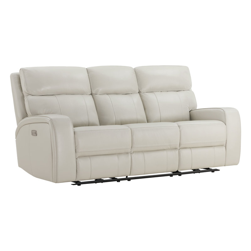 85.4'' Genuine Leather Zero Gravity Power Recliner Sofa with USB Port, Denali Ivory