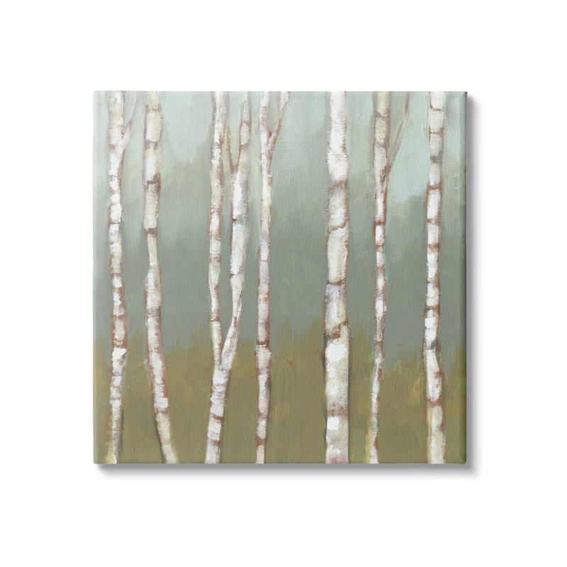 Contemporary Birch Tree Forest Canvas Print, 24" x 24", Green and White