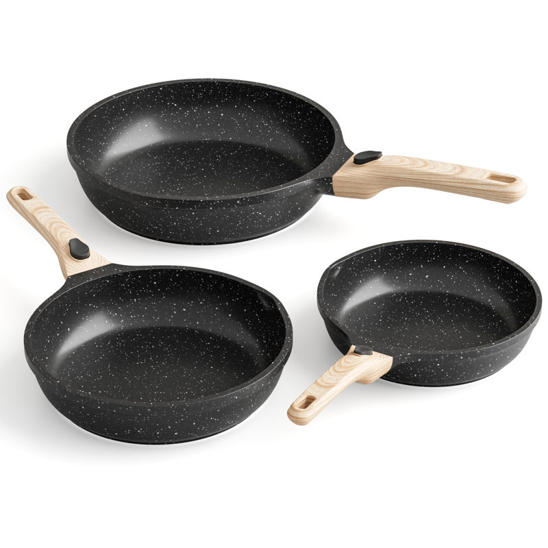 Ensemble de poêles à frire antiadhésives détachables 3 pièces Caannasweis - Batterie de cuisine peu encombrante, Gris