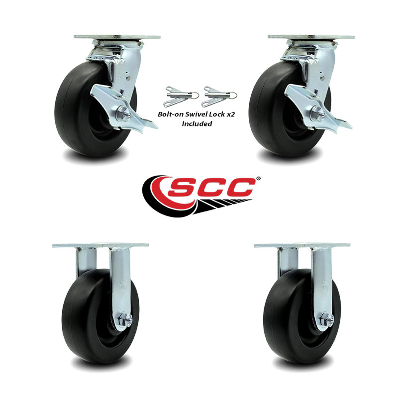 6 Inch Polyolefin Caster Set with 2 Brakes/Swivel Lock 2 Rigid Service Caster|SCC-30CS620-POR-TLB-BSL-2-R-2