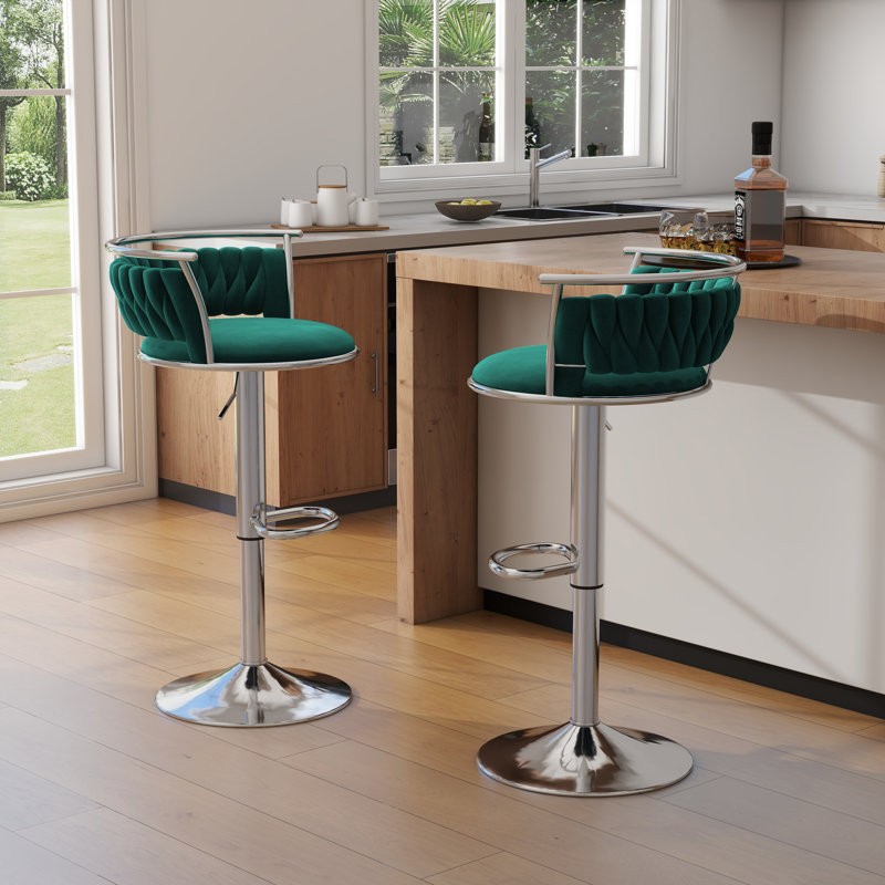 Ginko Modern Swivel Bar Stool with Backrest, Adjustable Height Kitchen Island Stool with Upholstered Seat and Footrest,