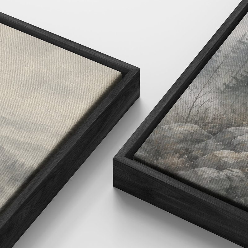 Paysage de forêt de pins de montagne brumeuse – Ensemble de 2 impressions d'art murales encadrées sur toile 60 po x 20 po x 2