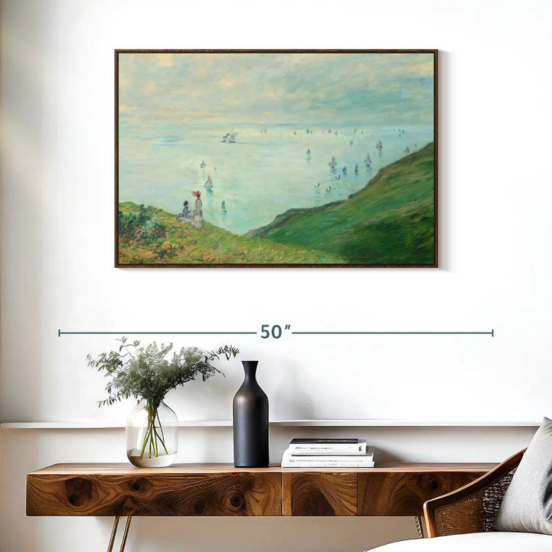 Falaises de Pourville, 1882, 37 po x 25 po, Cadre flottant noyer