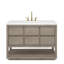Oakman 48 In. Double Sink Carrara White Marble Countertop Bath Vanity In Grey Oak With Gold Faucets