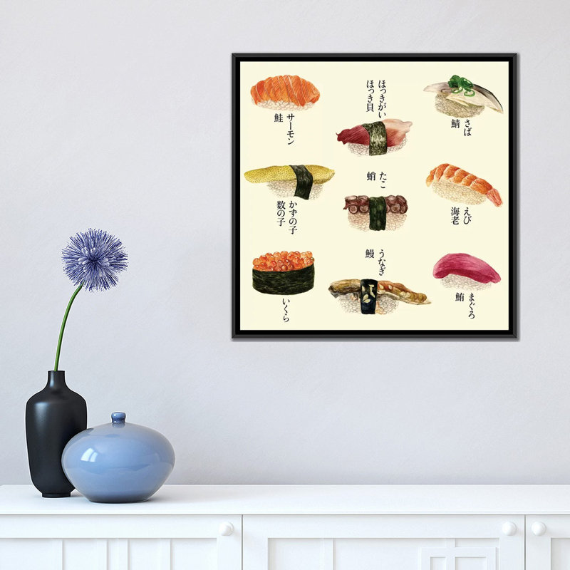 « sushi i », impression sur toile, H 26 po x l 26 po x P 1,5 po, Toile avec cadre noir, Pas de tapis