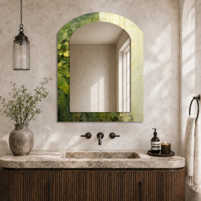 Modern Accent Mirror – Green Eco Friendly Plants Symphony I, Printed on Metal