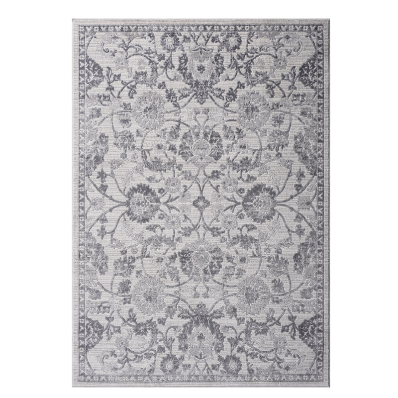 Tapis tissé et gris / argenté / multicolore 5 x 7 - polyvalent pour la maison, teint